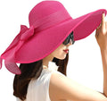 DRESHOW Beach Hats for Women Big Straw Wide Brim Summer Hat Floppy Foldable Roll up Cap Sun Hat UPF 50+