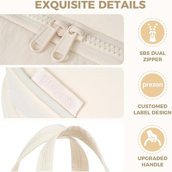 Toiletry Bag For women,Portable Hanging Organizer,4 Leakproof Compartment for full-sized Conditioner, Brushes Set, Makeup Accessories,Visible and easy to access.M-beige