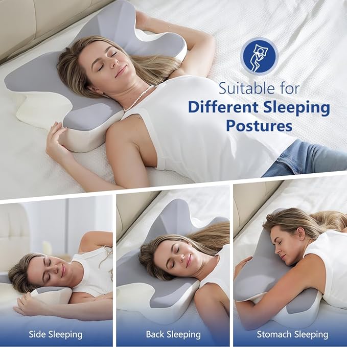 Cervical Pillow for Neck Pain Relief, Ergonomic Neck Pillow for Sleeping, Side Sleeper Pillows for Adults - Memory Foam Pillows with Cooling Case
