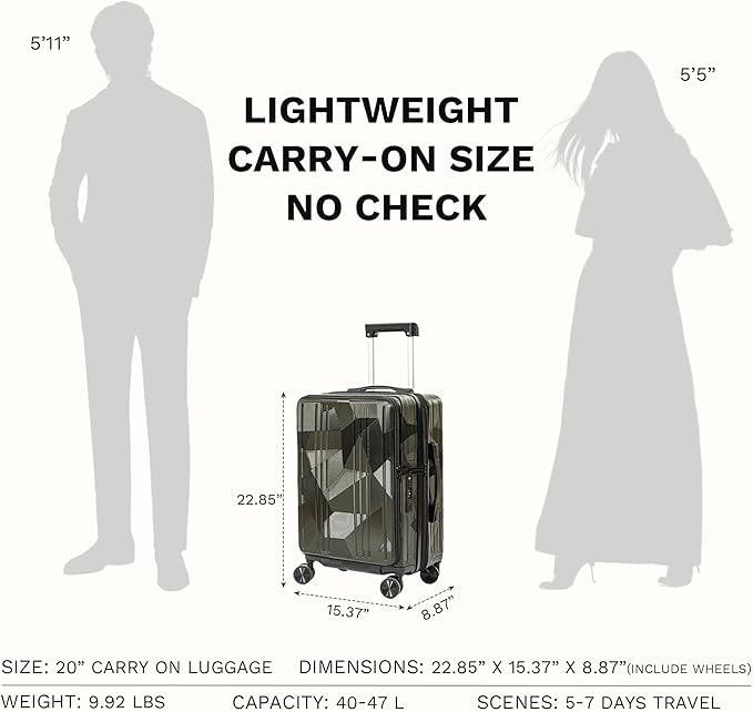 20 inch Carry On Luggage Expandable Top Opening/Clamshell Opening, TSA Approved Carry On Luggage Hard Shell Suitcases, Lightweight Away Carry On Suitcases with Large Capacity Backpack