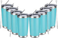 MEWAY 20oz Tumbler 8 Pack Double Wall Vacuum Insulated Travel Mug Bulk, Stainless Steel Tumblers with Lid and Straw, Durable Powder Coated Coffee Cups for Cold & Hot Drinks (Light Blue, 8)