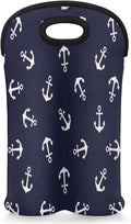 Nautical Anchors 2 Bottle Wine Carrier Tote Bag Insulated Wine Bottles Neoprene Bag with Secure Carry Handle Portable Wine Cooler Bag for Travel Picnic Beach