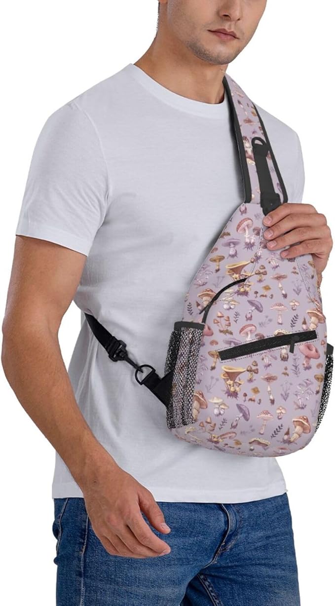 SUPLUCHOM Sling Bag Mushrooms Vintage Botanical Hiking Daypack Crossbody Shoulder Backpack Travel Chest Pack for Men Women