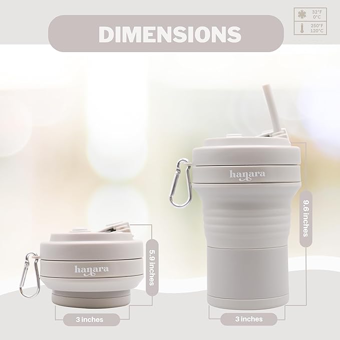 Collapsible Cup with Reusable Straw – 18 Oz (550 Ml), Portable Travel Mug, BPA-Free, Leak-Proof, Microwave & Dishwasher Safe, Multi-Purpose for Hot & Cold Drinks – Gray