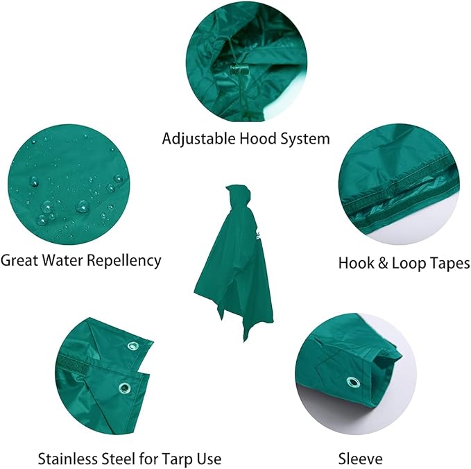longsinger Rain Poncho for Adult, Waterproof Rain Poncho with Hood and Sleeve, Ideal for Hiking, Hunting, Camping