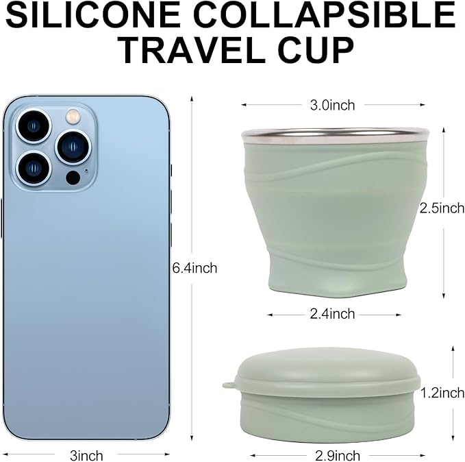Collapsible Water Cup 6oz/180ml - Collapsible Cup - Silicone Collapsible TravelCup - Silicone Folding Camping Cup with Lids - Foldable Drinking Cup - for Travel, Camping, Hiking, Outdoor Sports