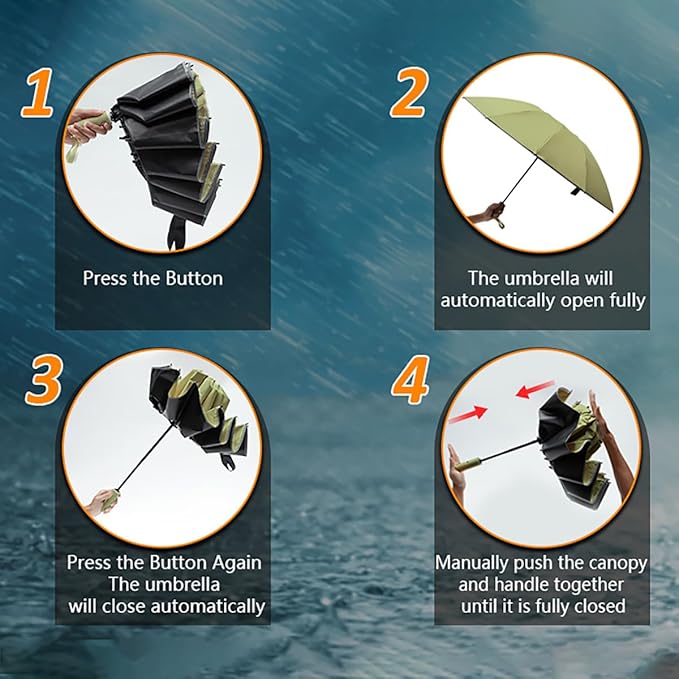 Large Double-Ribs Umbrella Automatic Folding Umbrella for Women Men, Travel, UPF 50+ UV Protection