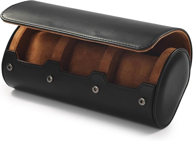 Oirlv Premium Leather Watch Roll Travel Case 3-Slot Watch Box for Men and Women Storage & Organizer Display, Anniversary Birthday（Black）