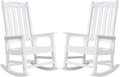Psilvam Oversized Outdoor Rocking Chair Set of 2, Porch Rocker with 21" Wide Seat and 32" Tall Backrest, Pre-Assembled with Most Components for Effortless Installation (White)