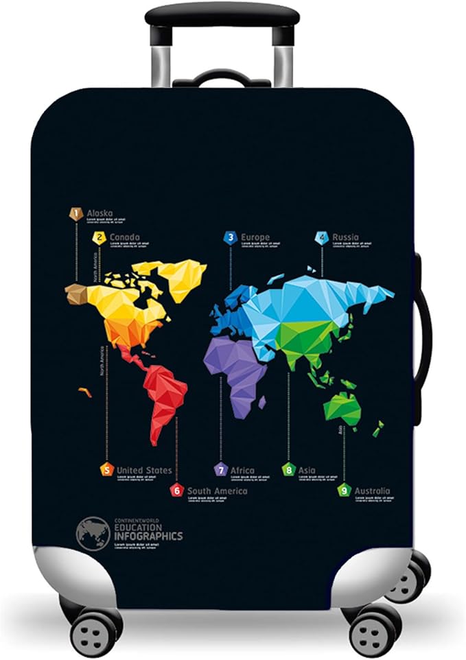 WUJIAONIAO Travel Luggage Cover Baggage Suitcase Cover Protector Skins 18-32 Inch (map, L (for 25-28 inch luggage))