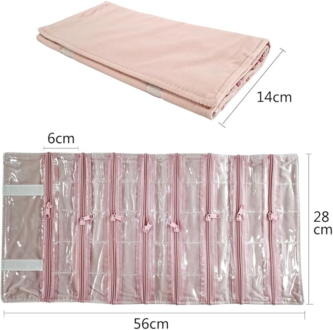 Travel Jewelry Roll Bag Portable Organizer Pouch With Grids&PVC Cover Storage Bags for Necklace, Bracelet, Bracelet,Ring, Badge, Pendant