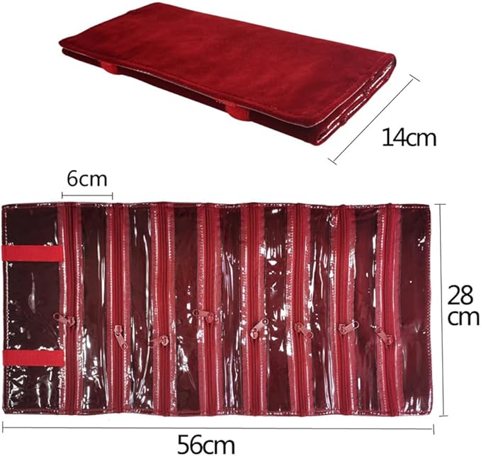 Travel Jewelry Roll Bag Portable Organizer Pouch With Grids&PVC Cover Storage Bags for Necklace, Bracelet, Bracelet,Ring, Badge, Pendant