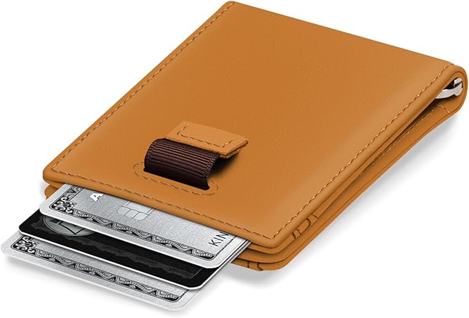 Kings Loot Custom Wallet for Men | Engraved Leather Slim Wallet with Money Clip | Personalized RFID Blocking Design | Minimalist & Stylish Wallets (Cognac)