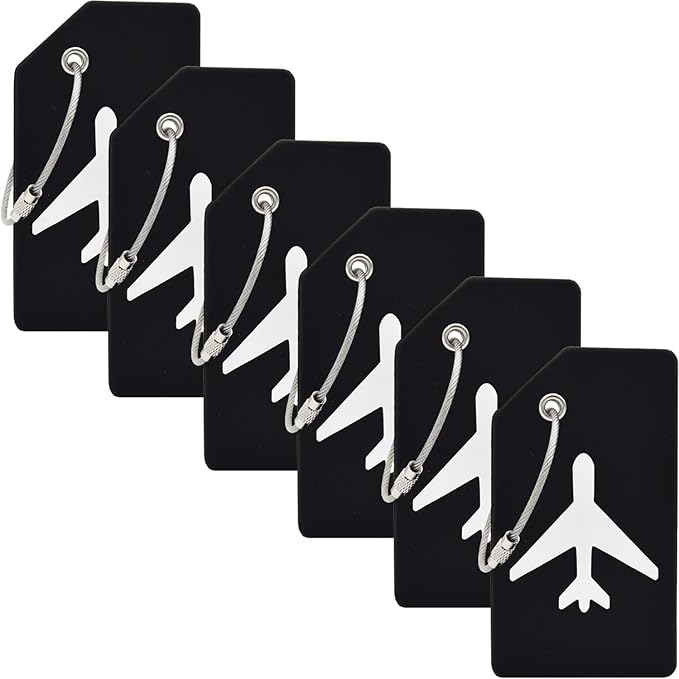 6 Pack Silicone Luggage Tag for Suitcases with Stainless Loop, Privacy Protection Travel Bag Tags Perfect to Quickly Spot Baggage Handbag (Black)