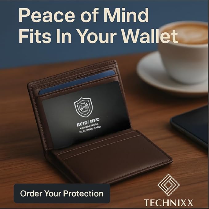 Technixx RFID Blocking Card, 3 Pack, Contactless NFC Jamming Credit & Debit Card ID, Protection for your wallet and passport, One Card Protects Entire Wallet