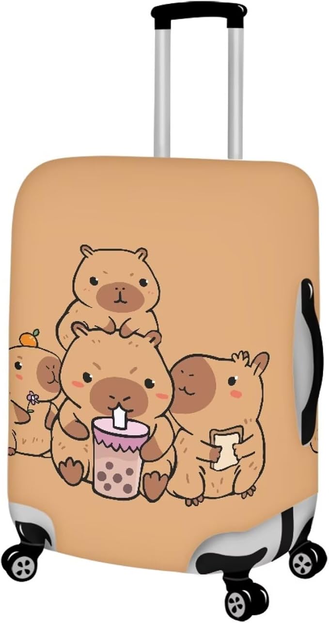 Milk Tea Capybara Luggage Cover Fit 18-21 Inch Universal Thickness Suitcase Covers Protector with Invisible Zipper Scratch-Resistan Travel Luggage Baggage Case, Cute