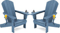 SERWALL Folding Adirondack Chair, HDPE Adirondack Chairs Set of 2, Plastic Outdoor Chairs- Looks Exactly Like Real Wood- Navy