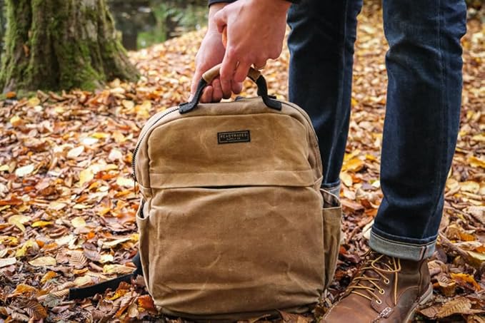 Waxed Canvas Backpack – Durable Rucksack with Laptop Sleeve – Water-Resistant Travel Bag for Work, Commute, School, or Outdoor Use