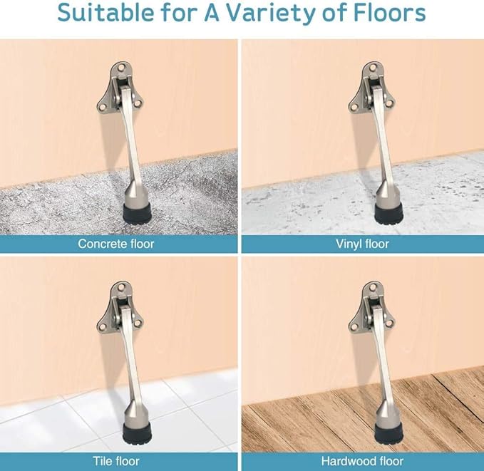 Door Stopper, Kick Down Door Stops for Heavy Doors, with Rubber Tip and Spring Lever, Adjustable, Easy to Set Down and Release, 4-Inch, for Wide Doors (4inch x 2pack, Black)
