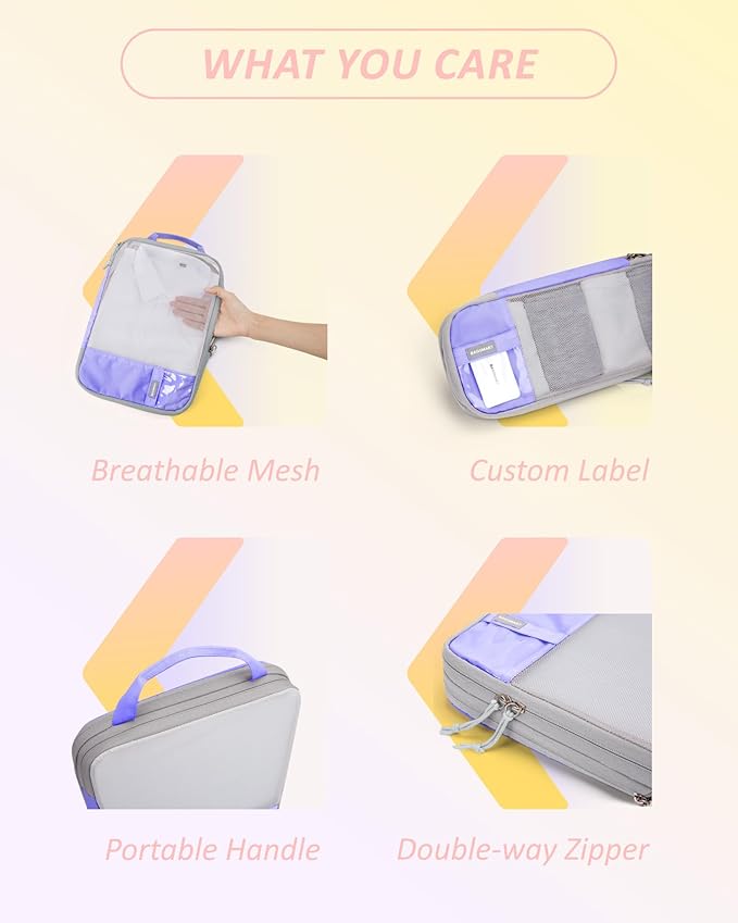 BAGSMART 6 Set Compression Packing Cubes - Lightweight Travel Essentials, Durable Luggage Organizer
