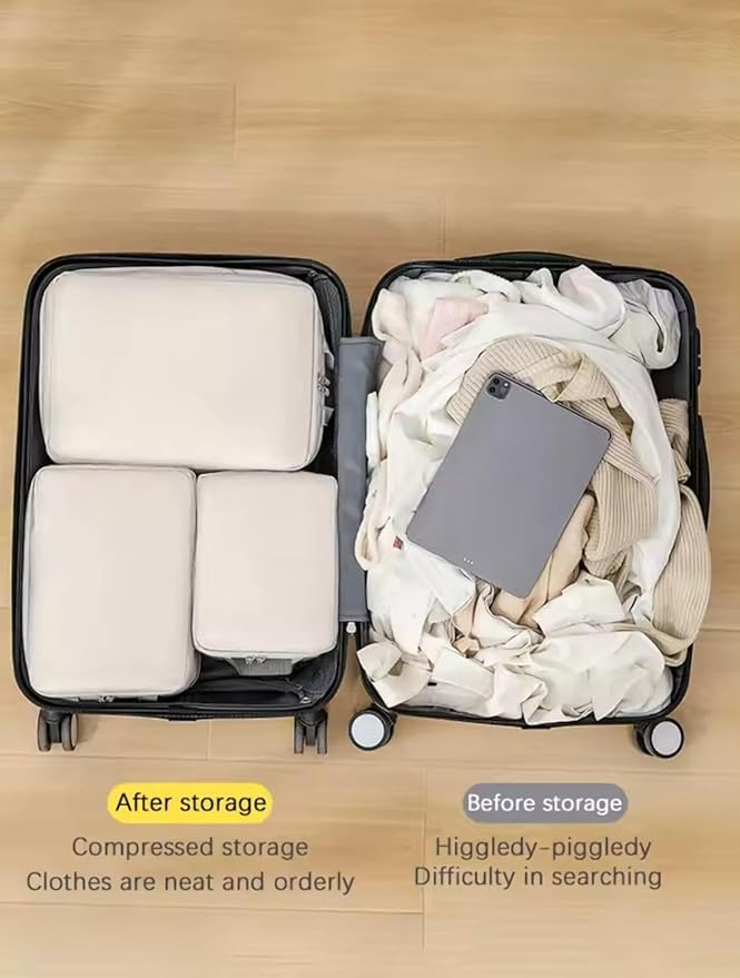 9 Set Packing Cubes for Suitcases, Aydicon Travel Luggage Packing Organizers with Laundry, Toiletry Bag, Compression Storage Shoe Bag, Toothbrush Case, Travel Essentials (Cream)