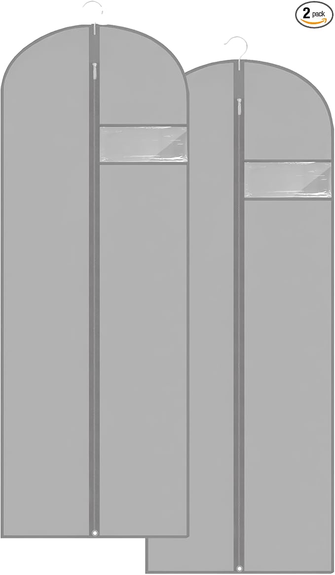 Dress Bags for Gowns Long, 65'' Garment Bags for Hanging Clothes, Suit Bag Cover for Storage and Travel, 2 Pack (Grey)