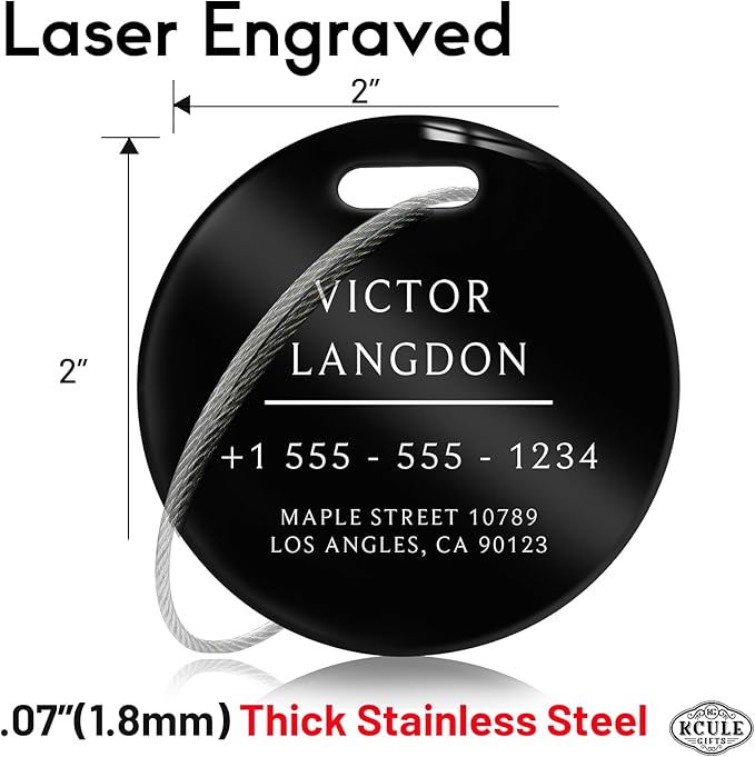 Stainless Luggage Tags for Suitcases: Metal Personalized Luggage Tags and Bags with Customizable Texts (Black)