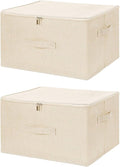 ANMINY 2PCS Storage Bins with Zipper Lids 36 Qt Lidded Fabric Storage Boxes Baskets Cubes with Handles Collapsible Washable Cotton Linen Closet Shelf Clothes Organizer Containers - Beige, Large
