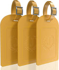 FESAS 3 Pack A-Z Alphabet Luggage Tags - Faux Leather Suitcase Tags with Privacy Cover & Replaceable Card - Initial Letter Monogram for Bags (Yellow)