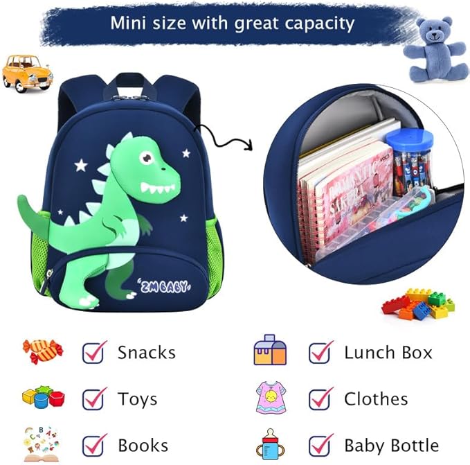 Padgene Toddler Backpacks Kids Preschool Backpack Waterproof Neoprene Animal Schoolbag Lunch backpack 3D Cartoon Mini Travel Bag for Boys Girls Ages 3-5