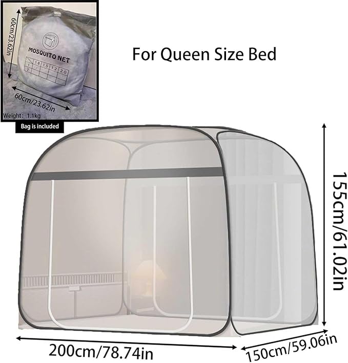 Pop-Up Mosquito Net Tent for Beds Portable Folding Canopy with Net Bottom, Fits Twin to King Size 79x71x59inch, Easy Install Wash for Baby Adults, Indoor Outdoor Use (Blue-Queen Bed)