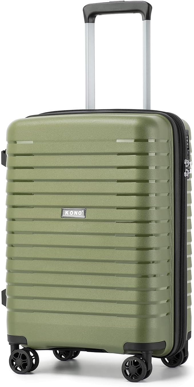 Kono 20 Inch Expandable Carry On Luggage with Spinner Wheels, Durable Hardside Luggage with Hidden Cup Holder, Lightweight Hard Shell Carry On Suitcase Airline Approved with TSA Lock(Green)