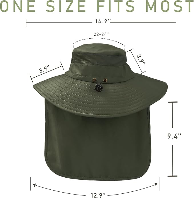 Fishing Hat Breathable Wide Brim Sun Hats with Neck Flap Bucket Hat Outdoor Safari Hat for Men Women UPF 50+ Sun Protection