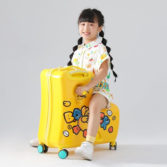 Kids' Lightweight Ride on Luggage with Spinner Wheels & Foldabe Design (Yellow Green Mint, 24"+ Aged 3-12 Toddler)