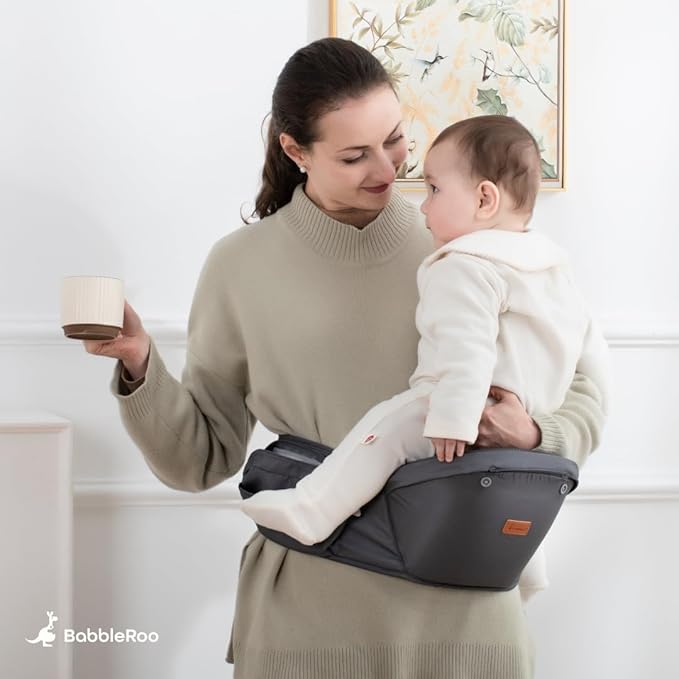 BabbleRoo Grow Carrier – 6-in-1 Baby Carrier with Hip Seat, Ergonomic, Cozy & Adjustable Toddler Carrier 7-50 lbs with Hip & Lumbar Support, Hood for Sun Protection, Newborn to Toddler, Seafoam