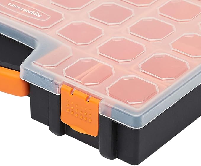 Amazon Basics 19-Removable Compartment Organizer, Black, Orange, 16.5 x 13.2 x 2.4 inches (Pack of 8)