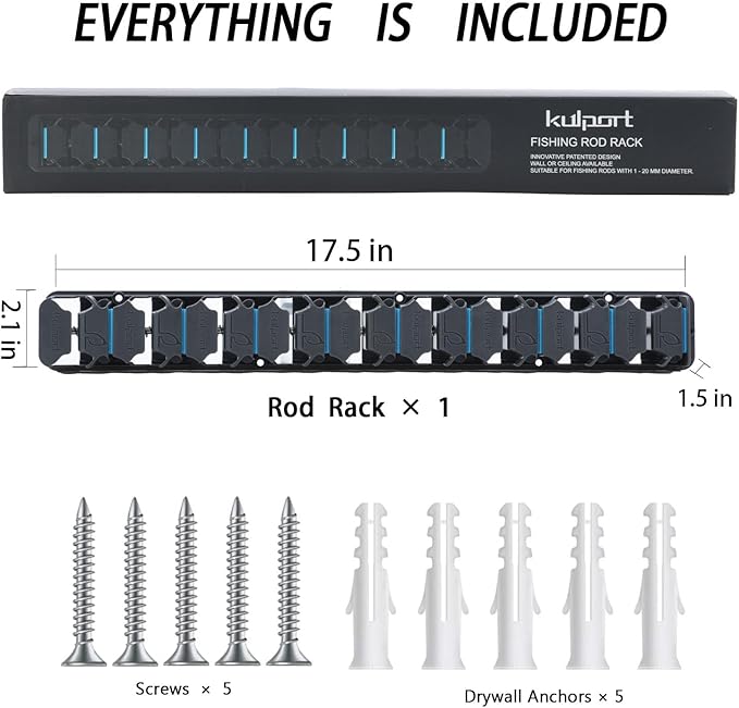 Fishing Rod Holder, Wall-Mounted Fishing Rod Rack, Vertical Fishing Pole Holder Holds Up to 9 Rods or Combos, Fishing Rod Rack for Garage Organization System & Fits Most Rods