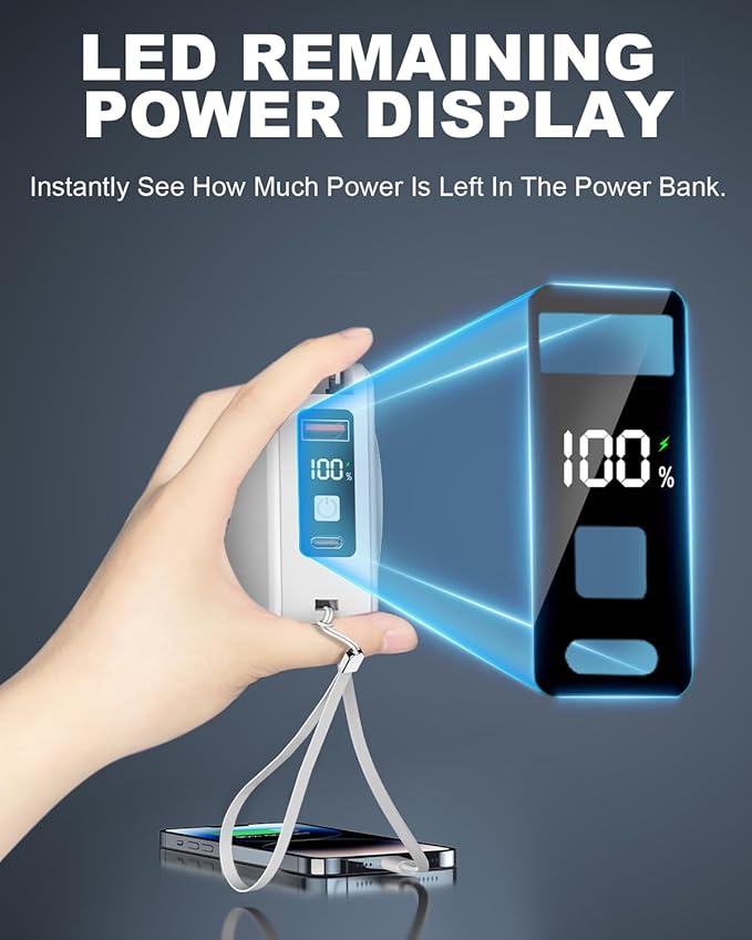 for Magsafe Portable Charger Power Bank 10000mAh, 22.5W Battery Pack Fast Charging Wall Plug Power Bank for iPhone Andriod Sumsung Travel Charger with Built in USB C & Lightning Cables