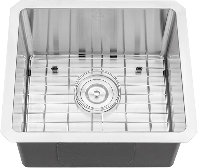 17 in. x 15 in. x 9 in. 16-Gauge Stainless Steel Undermount Single Bowl Bar Prep Kitchen Sink with Bottom Grid Set, Silicon Dishrack, Pot Mat and Strainer