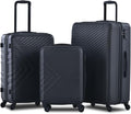 Campfun 3 Piece Luggage Sets, Hardshell ABS Luggage with TSA Lock, Carry On Suitcase Sets Lightweight Durable with 2 Hooks & Spinner Wheels, 20in/24in/28in - Black(C)