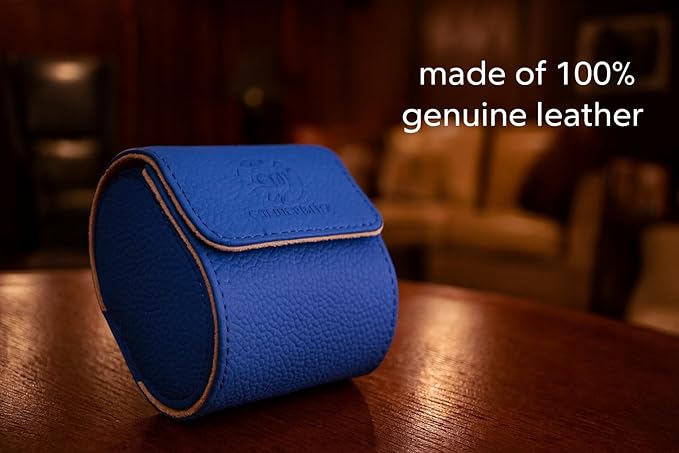 Genuine Napa Leather Watch Roll Travel Case for 3 Watches - Travel Watch Rolls and Leather Watch Display Cases with Velvet Interior - Watch Storage Organizer Men's (Blue - Single)