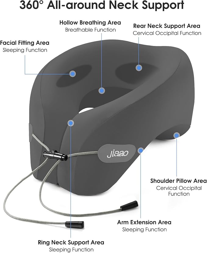 Travel Pillow, Neck Pillow Airplane, Plane Pillow Memory Foam Travel Neck Pillow with 360° Head and Neck Support, Portable Travel Essential Suitable for Airplane, Car, Train, or Bus Trip