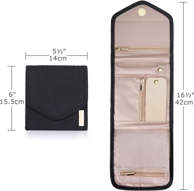 BAGSMART Travel Jewelry Organizer Case Foldable Jewelry Roll for Journey Rings, Necklaces, Earrings, Bracelets, Mini, Black