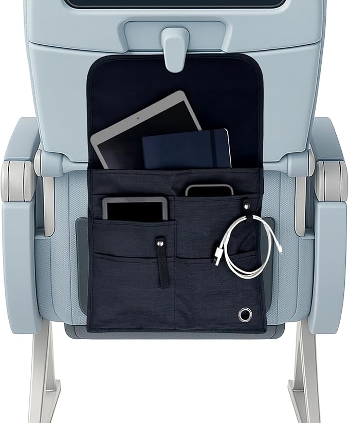 SO~MINE Airplane Pocket Organizer | Tray Table Cover | In Flight Seat Back Organizer Bag | Commuter Essential Travel Bag | Media Pouch For Flying | Travel Gift | Attaches To Luggage