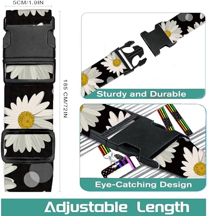 Luggage Straps for Suitcases Travel Belt Accessories, Cute Suitcase Strap, Adjustable Luggage Belt Strap, Heavy Duty with Quick-Release Buckle Luggage Strap Cute Daisy