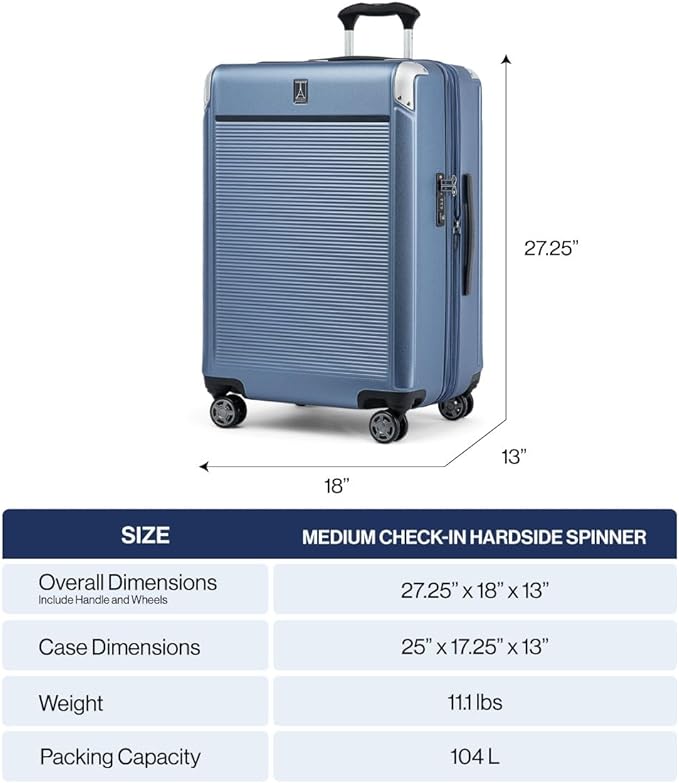 Travelpro Platinum Elite Hardside Expandable Checked Luggage, 8 Wheel Spinner, TSA Lock, Hard Shell Polycarbonate Suitcase, Vintage Grey, Checked Medium 25-Inch
