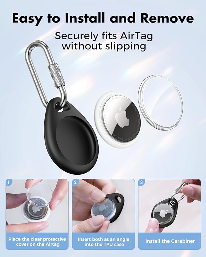UNBREAKcable AirTag Holder for Apple - 4 Pack Air Tag Case [Professional Carabiner] [Waterproof] [Shockproof] TPU AirTag Keychain for Kids, Pets, Keys, Luggage, Backpacks