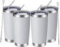 MEWAY 20oz Tumbler 4 Pack Double Wall Vacuum Insulated Travel Mug Bulk, Stainless Steel Tumblers with Lid and Straw, Durable Powder Coated Coffee Cups for Cold & Hot Drinks (White, 4)