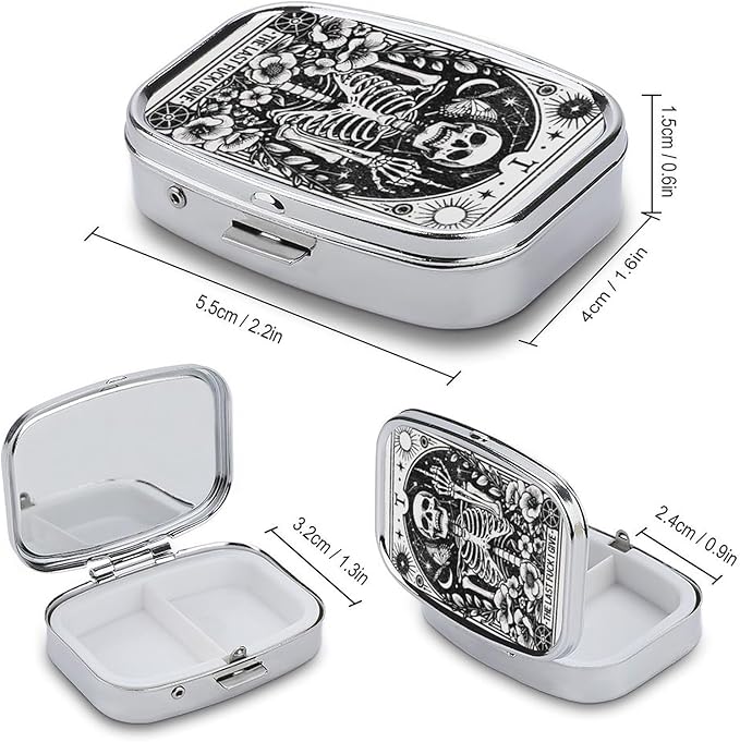 Metal 2 Compartment Pill Organizer Travel Friendly Portable Compact Pill Box Cute Pill Case to Hold Vitamins,Fish Oil,Supplements,Meds,Tablet for Purse,Pocket. (Last)