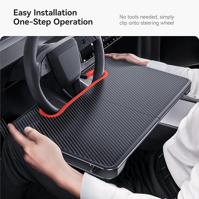 YONZEE 2-in-1 Car Steering Wheel Desk Tray & Car Seat Gap Filler Organizer – Foldable Carbon Fiber Look Table for Laptop, Eating, Writing – Universal Fit for Most Vehicles Orange